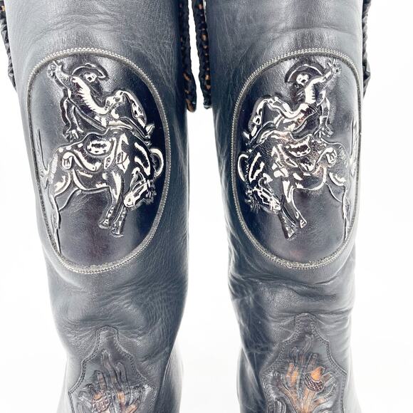 Liberty Boot Co. Vintage Women’s 7 Black Bucking Bronco Tooled Snip Toe Boots - Picture 8 of 14